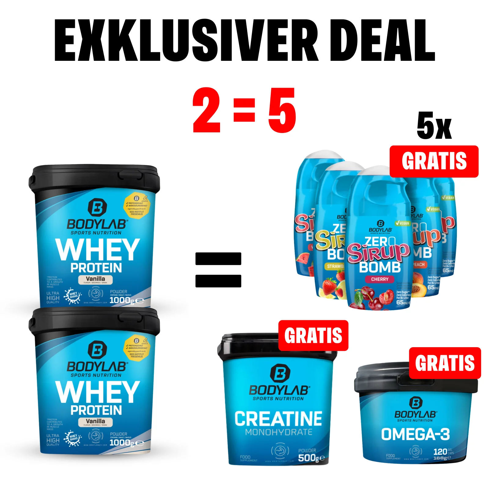 5Für2 Diet-Powerpack mit Gratis Creatine Powder + Zero Sirup Bomb Mix + Omega-3 - Image 2