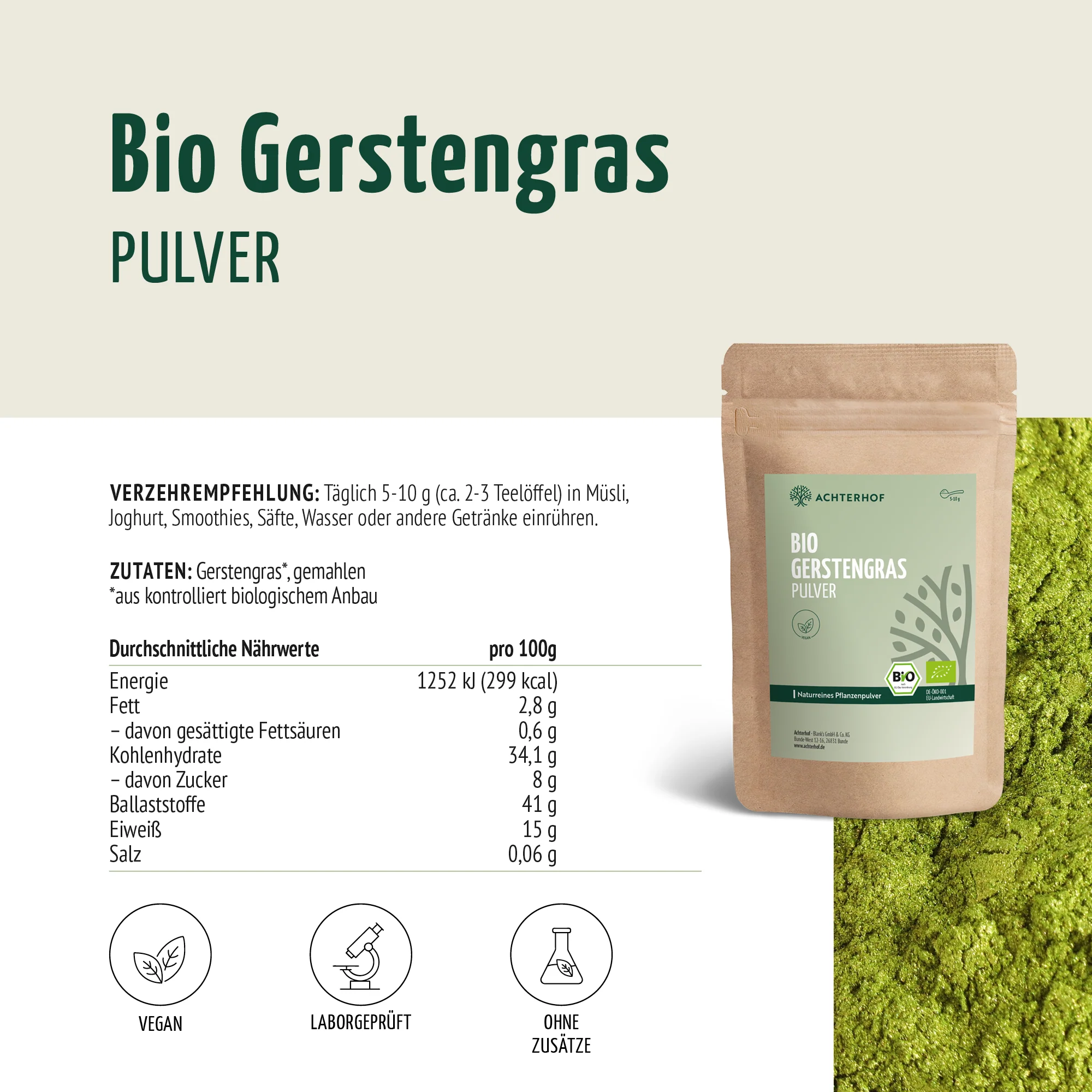 Gerstengras Pulver Bio (1000g) - Image 12