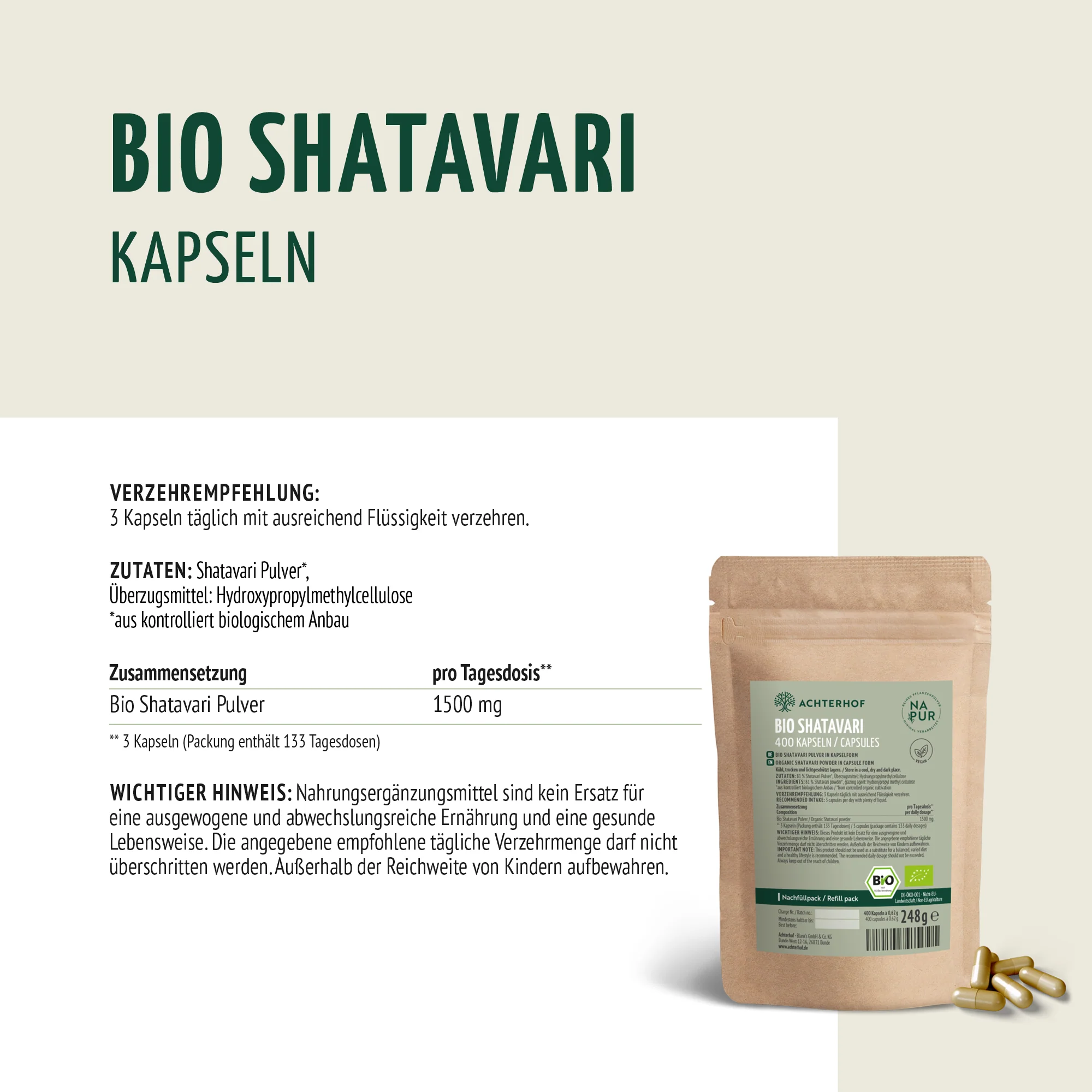 Shatavari Kapseln Bio Nachfüllpack (400 Kapseln) - Image 8
